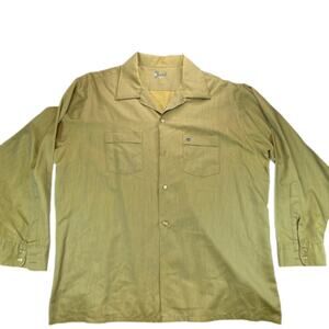 VTG 50s 60s Brent Men’s Khaki Gold Rayon Camp Collar Long Sleeve Shirt XL Rare
